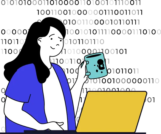 Woman working on binary code  Illustration