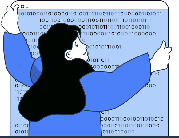 Woman working on binary code  Illustration
