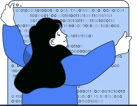 Woman working on binary code  Illustration