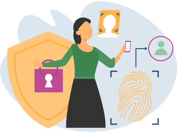 Woman working on Biometric Security  Illustration