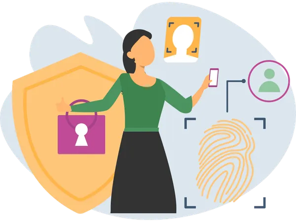 Woman working on Biometric Security  Illustration