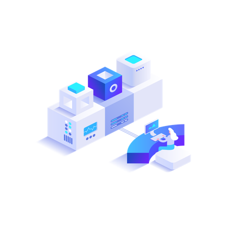 Woman working on blockchain management  Illustration