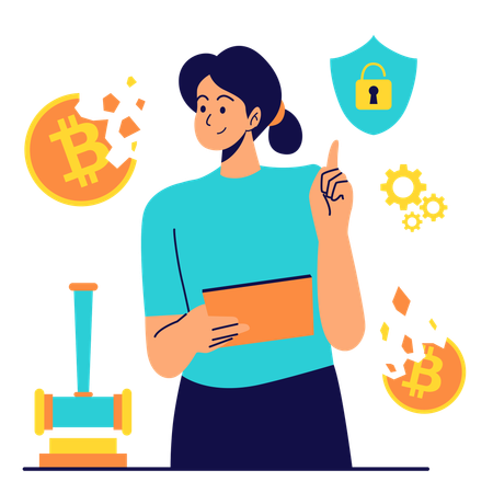 Woman working on blockchain security  Illustration