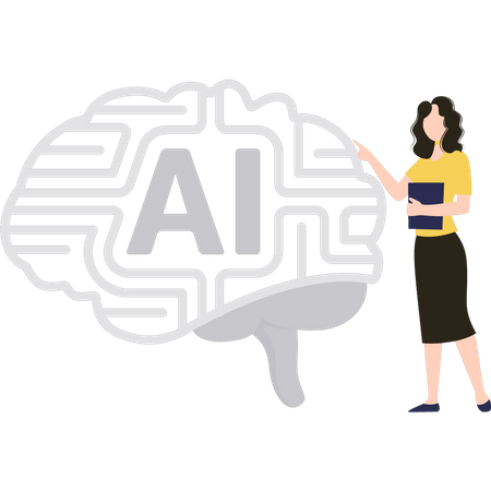 Woman working on brain of artificial intelligence Illustration