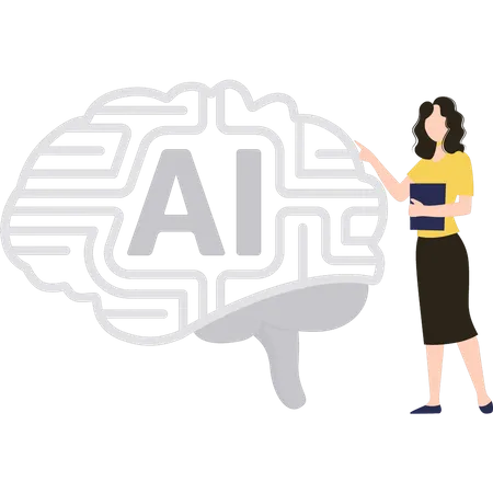 Woman working on brain of artificial intelligence  Illustration