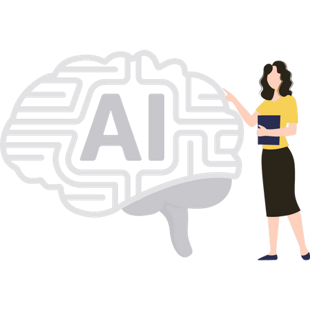 Woman working on brain of artificial intelligence  Illustration