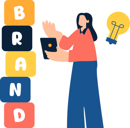 Woman working on brand recognition  Illustration