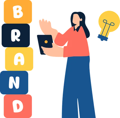 Woman working on brand recognition  Illustration