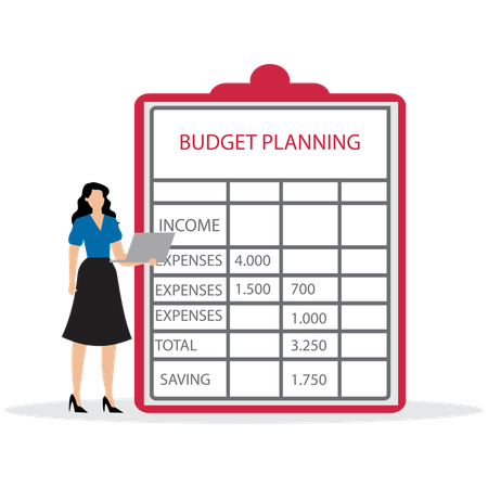 Woman working on Budget Planning Spreadsheet  Illustration