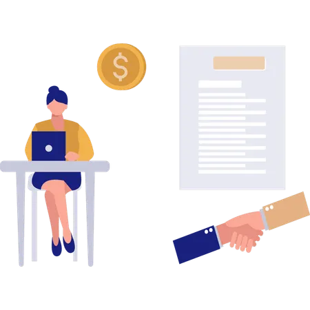 A Girl Is Working On Business Agreement Illustration