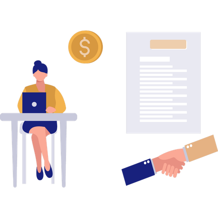 Woman working on business agreement  Illustration