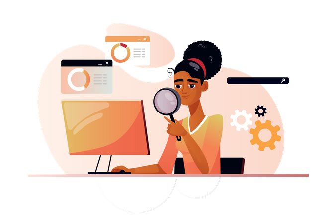 Woman working on business analysis  Illustration