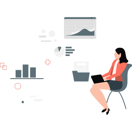 Woman working on business analysis  Illustration