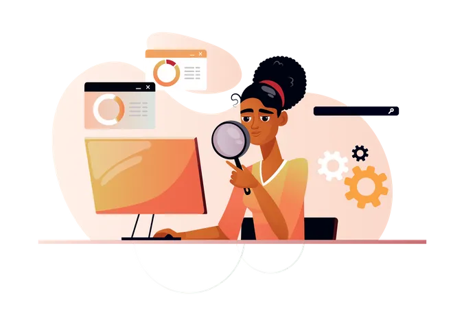 Woman working on business analysis  Illustration