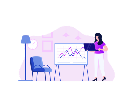 Woman Working On Business Analysis  Illustration