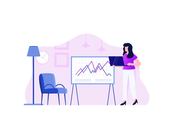 Woman Working On Business Analysis  Illustration