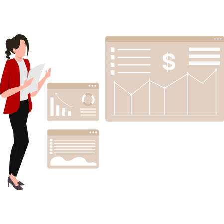 Woman working on business analysis  Illustration