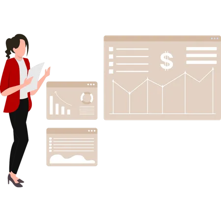 Woman working on business analysis  Illustration