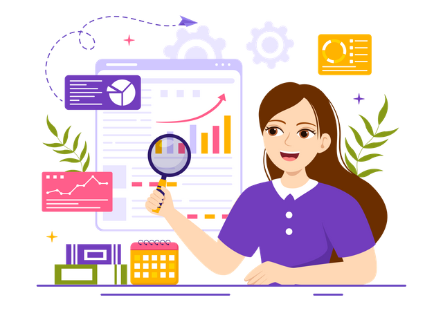 Woman working on business analysis  Illustration