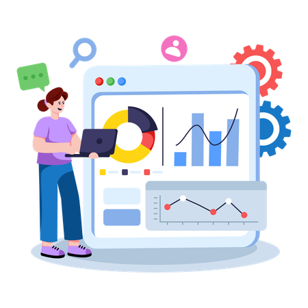 Woman working on Business Dashboard  Illustration