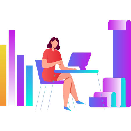 Woman working on business data  Illustration
