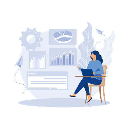 Woman working on business data analysis  Illustration