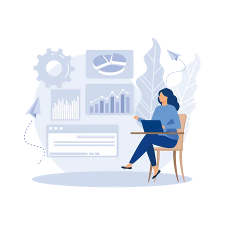 Woman working on business data analysis  Illustration