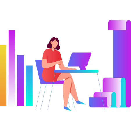 Woman working on business data  Illustration