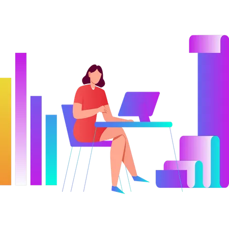 Woman working on business data  Illustration