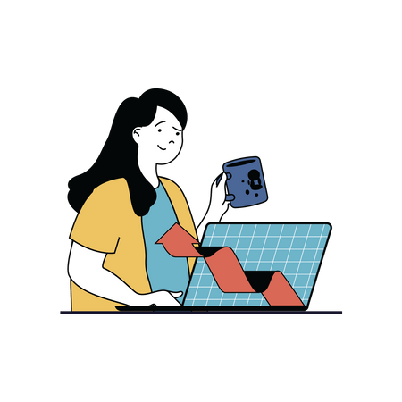 Woman working on business growth data  Illustration