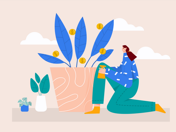 Woman working on Business growth  Illustration