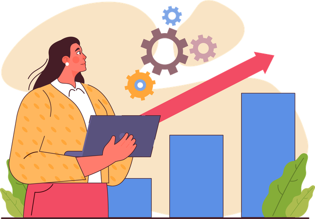 Woman working on business growth management  Illustration