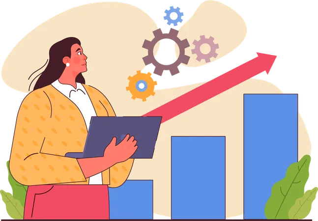Woman working on business growth management  Illustration