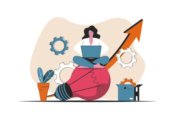 Woman working on business idea Illustration