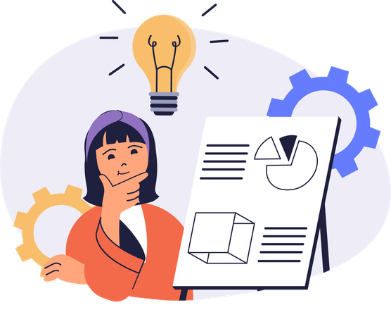 Woman working on business idea  Illustration