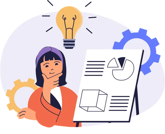 Woman working on business idea  Illustration