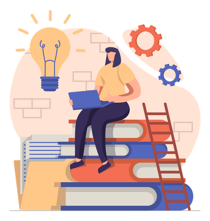 Woman Working On Business Idea  Illustration