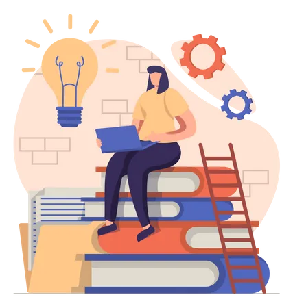 Woman Working On Business Idea  Illustration