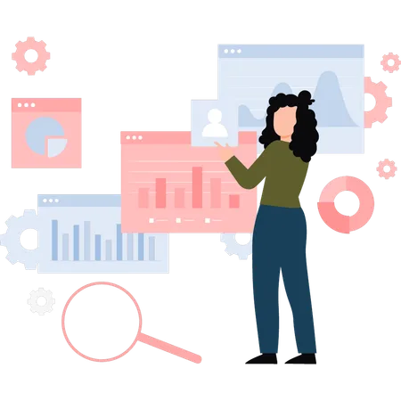 Woman Working On Business On Graph  Illustration