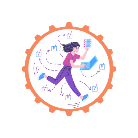 Woman working on business productivity  Illustration
