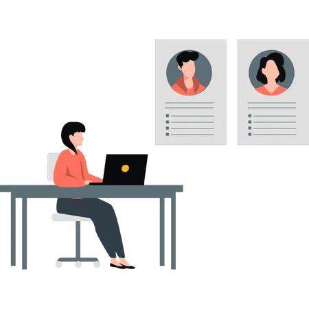 Woman working on business profile  Illustration