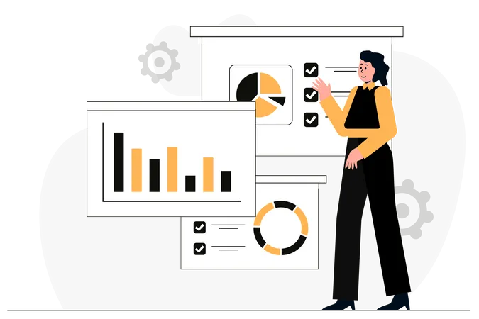 Woman working on business Report  Illustration