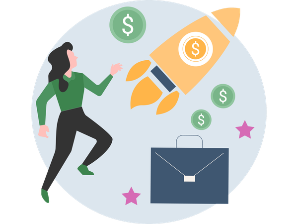 Woman working on Business Success  Illustration