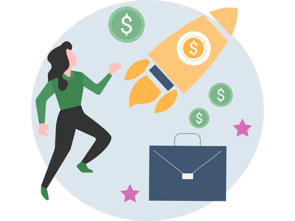 Woman working on Business Success  Illustration