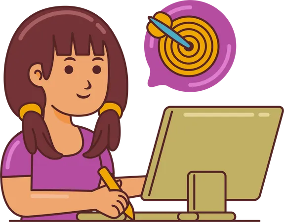 Woman Working on business target  Illustration