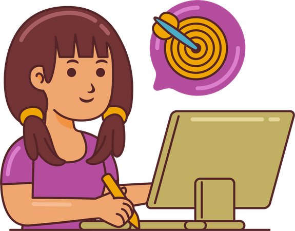 Woman Working on business target  イラスト