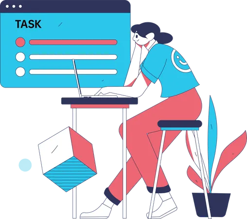 Woman working on business task  Illustration