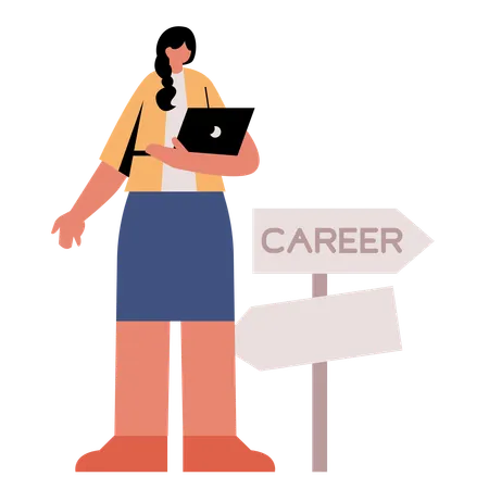 Woman working on career growth  Illustration