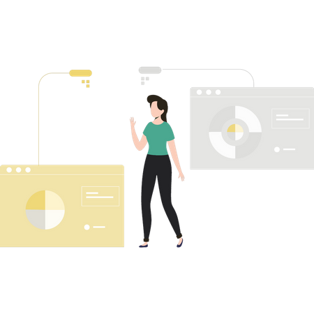 Woman working on chart graph  Illustration