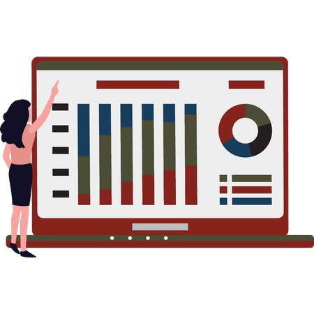 Woman working on chart graph  Illustration